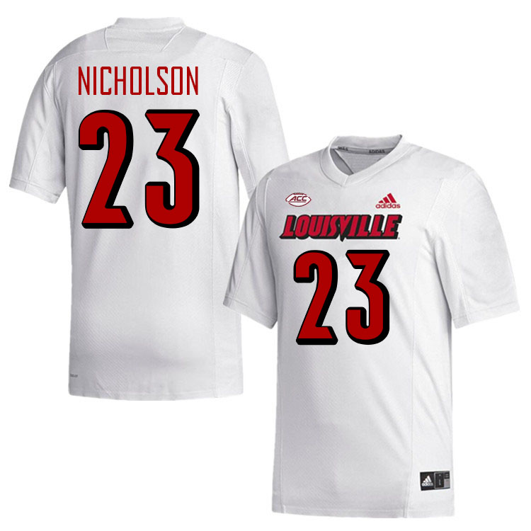 Men #23 Tahveon Nicholson Louisville Cardinals College Football Jerseys Stitched-White